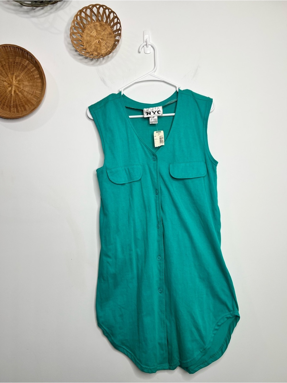 Vintage NY Collection Sleeveless Button-Front Dress in Teal Green Size Medium